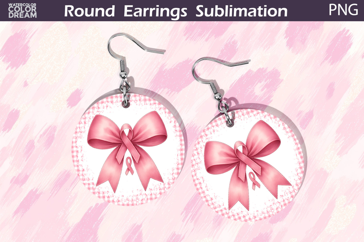 Breast Cancer Earrings | Bow Pink Ribbon Round Earrings