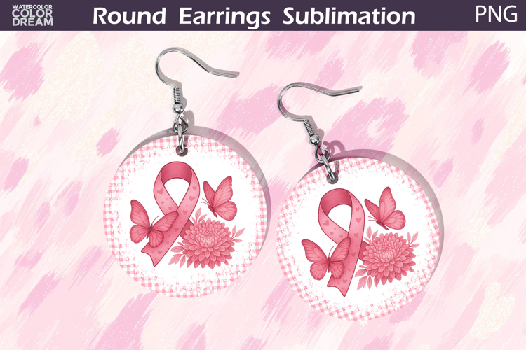 Breast Cancer Earrings | Pink Ribbon Floral Round Earrings