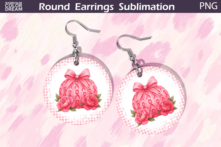 Breast Cancer Earrings | Pumpkin Pink Ribbon Round Earrings