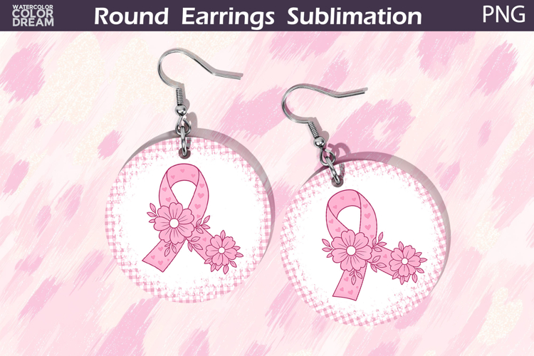 Breast Cancer Earrings | Pink Ribbon Floral Round Earrings