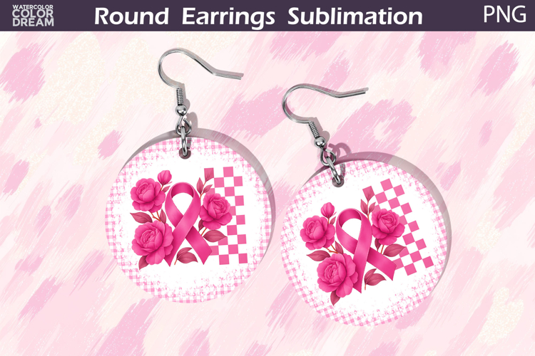 Breast Cancer Earrings | Pink Ribbon Floral Round Earrings