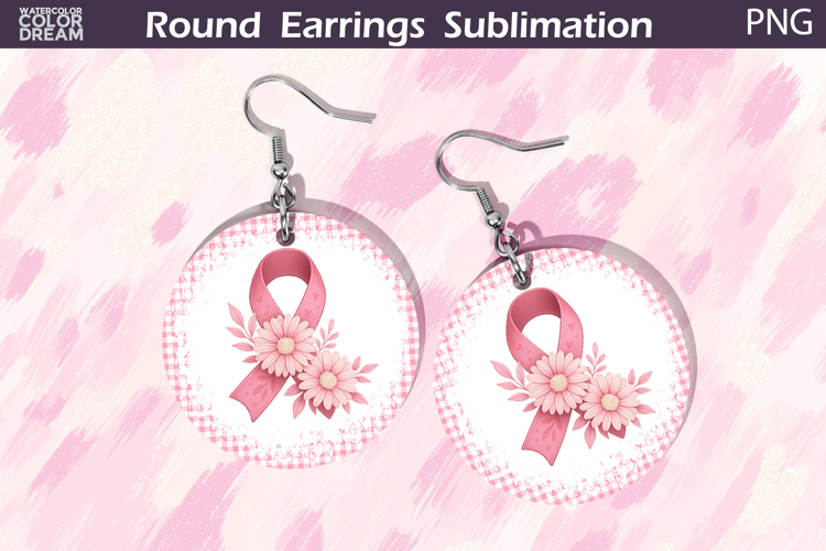 Breast Cancer Earrings | Pink Ribbon Floral Round Earrings