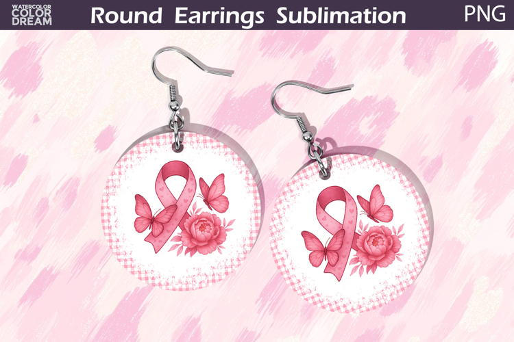 Breast Cancer Earrings | Pink Ribbon Floral Round Earrings