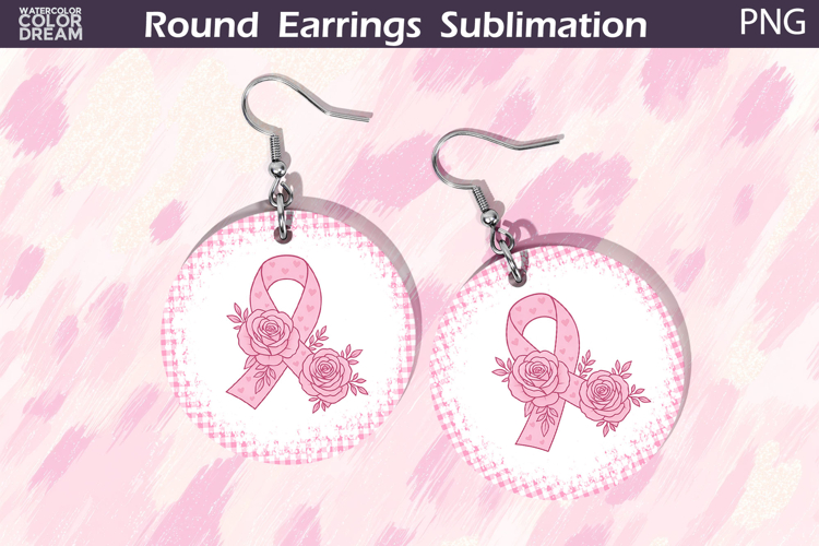 Breast Cancer Earrings | Pink Ribbon Floral Round Earrings