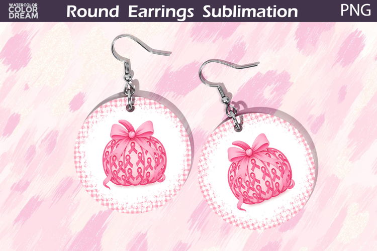 Breast Cancer Earrings | Pumpkin Pink Ribbon Round Earrings