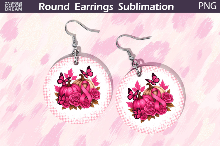 Breast Cancer Earrings | Pumpkin Pink Ribbon Round Earrings