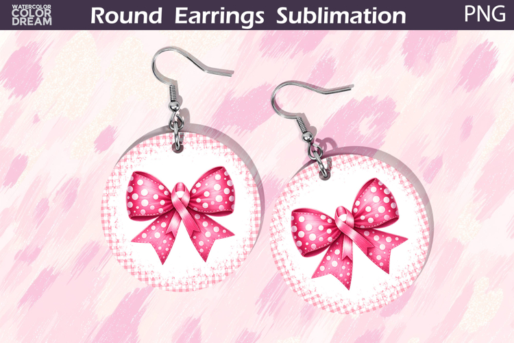 Breast Cancer Earrings | Bow Pink Ribbon Round Earrings