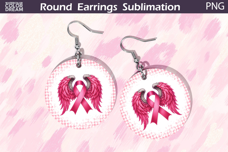 Breast Cancer Earrings | Pink Ribbon Round Earrings