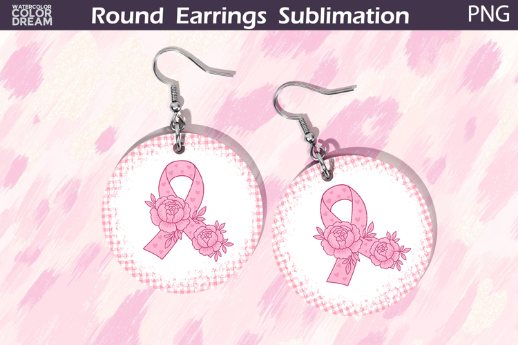 Breast Cancer Earrings | Pink Ribbon Floral Round Earrings