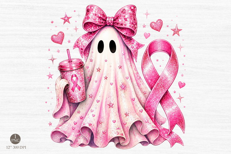 Breast Cancer Ghost PNG, Pink Ribbon Ghost Sublimation