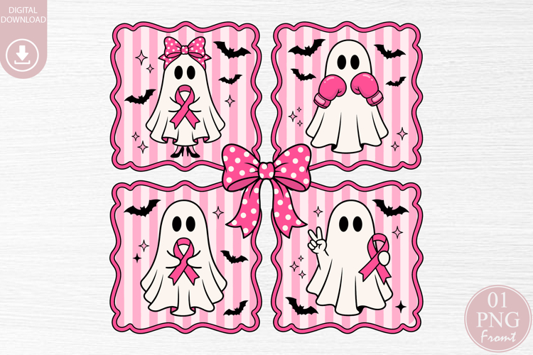 Breast Cancer Ghost PNG, Pink Ribbon Halloween Design