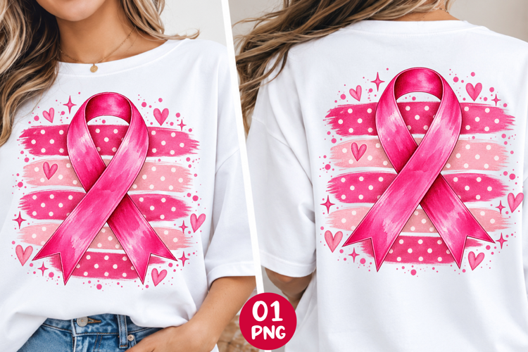 Breast Cancer Ribbon Polka Dot Stripes PNG