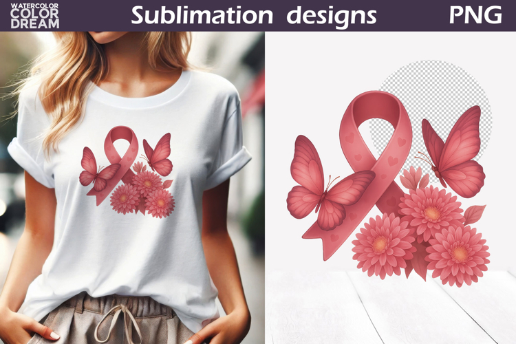 Breast Cancer Awareness | Pink Ribbon Floral Butterfly