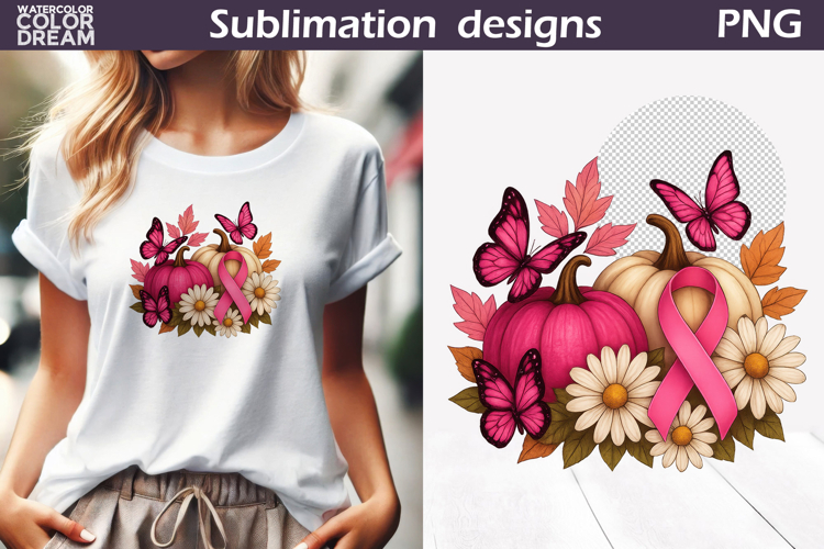 Breast Cancer Awareness | Pink Ribbon Pumpkin Floral