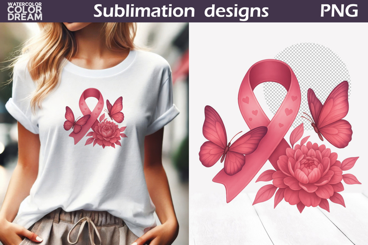 Breast Cancer Awareness | Pink Ribbon Floral Butterfly