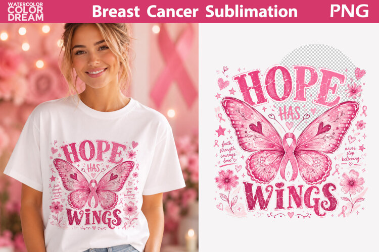 Hope Butterfly Awareness Art | Breast Cancer Sublimation example image 1