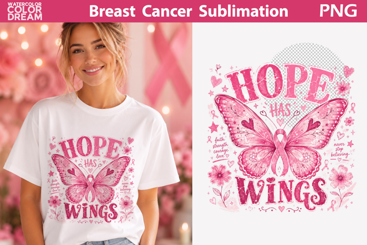 Hope Butterfly Awareness Art | Breast Cancer Sublimation
