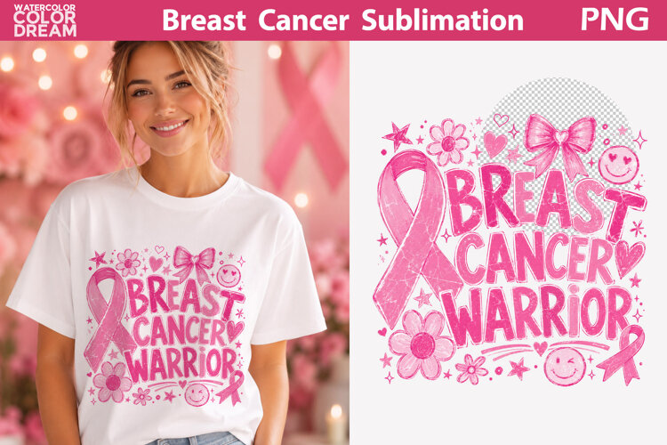 Breast Cancer Warrior | Pink Ribbon Sublimation example image 1