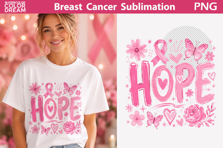 Hope Pink Ribbon Art | Breast Cancer Sublimation example image 1