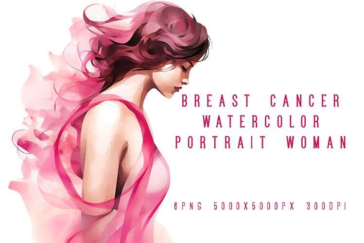 Breast Cancer Watercolor Woman Portrait