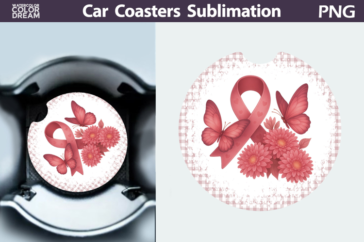 Breast Cancer Car Coaster | Pink Ribbon Awareness