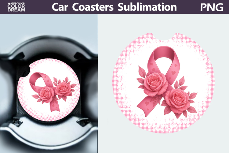 Breast Cancer Car Coaster | Pink Ribbon Awareness