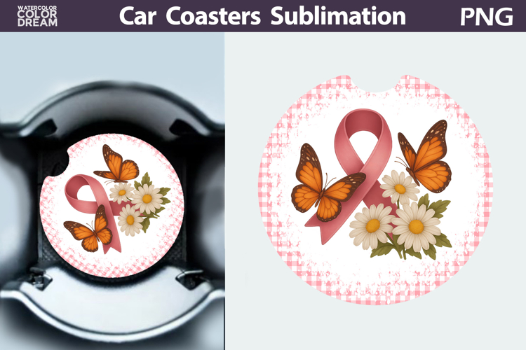 Breast Cancer Car Coaster | Pink Ribbon Awareness