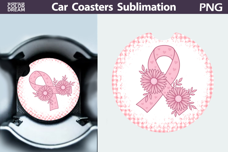 Breast Cancer Car Coaster | Pink Ribbon Awareness