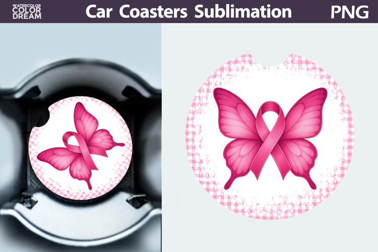 Butterfly Breast Cancer Car Coaster | Pink Ribbon Awareness