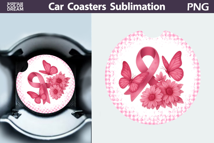 Breast Cancer Car Coaster | Pink Ribbon Awareness