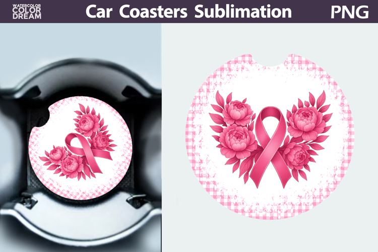 Breast Cancer Car Coaster | Pink Ribbon Awareness