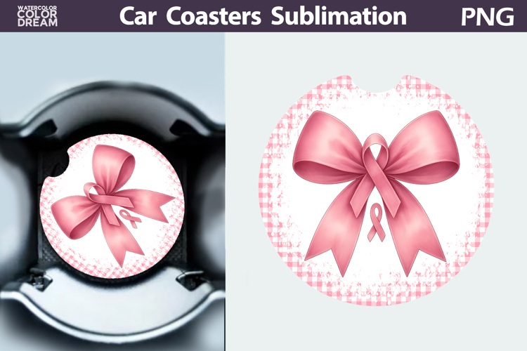Bow Breast Cancer Car Coaster | Pink Ribbon Awareness