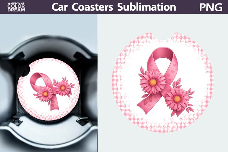 Breast Cancer Car Coaster | Pink Ribbon Awareness