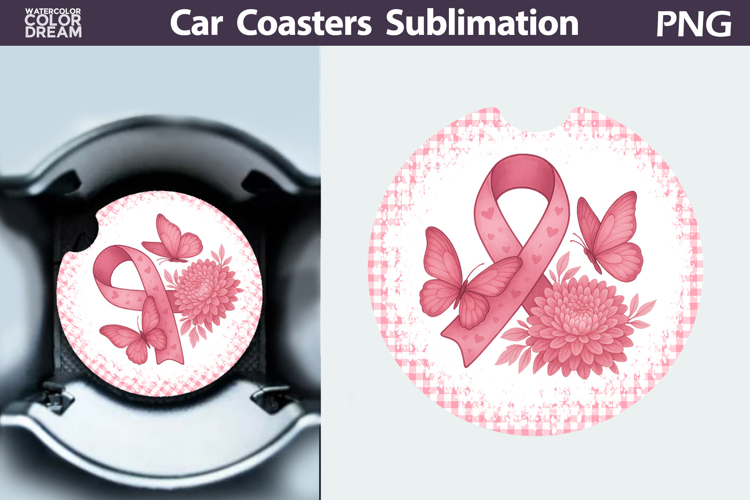 Breast Cancer Car Coaster | Pink Ribbon Awareness