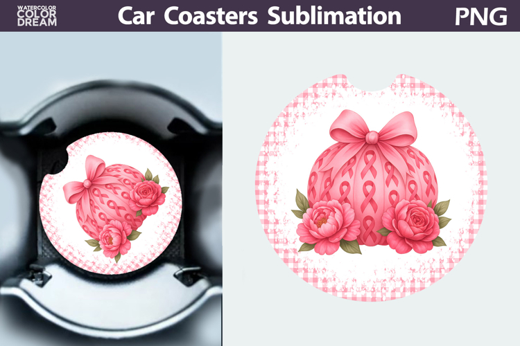 Pumpkin Breast Cancer Car Coaster | Pink Ribbon Awareness