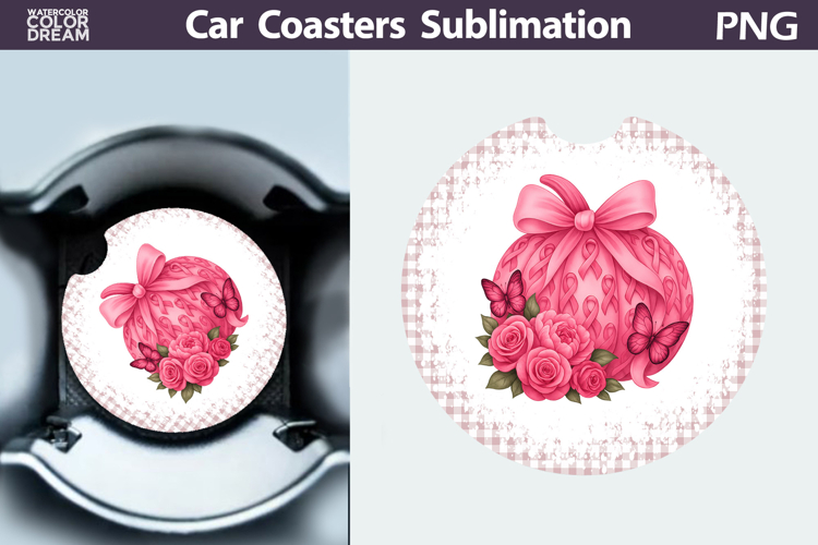 Pumpkin Breast Cancer Car Coaster | Pink Ribbon Awareness