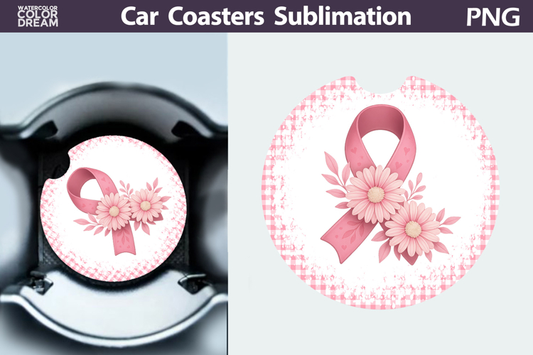 Breast Cancer Car Coaster | Pink Ribbon Awareness