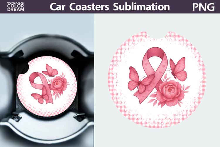 Breast Cancer Car Coaster | Pink Ribbon Awareness