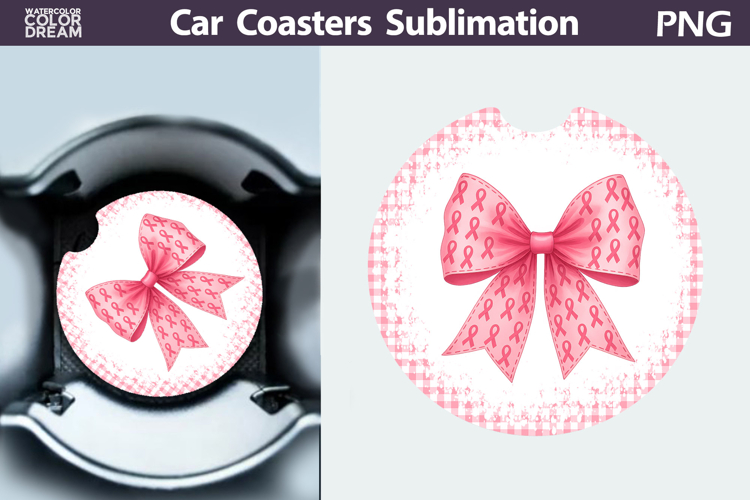 Bow Breast Cancer Car Coaster | Pink Ribbon Awareness