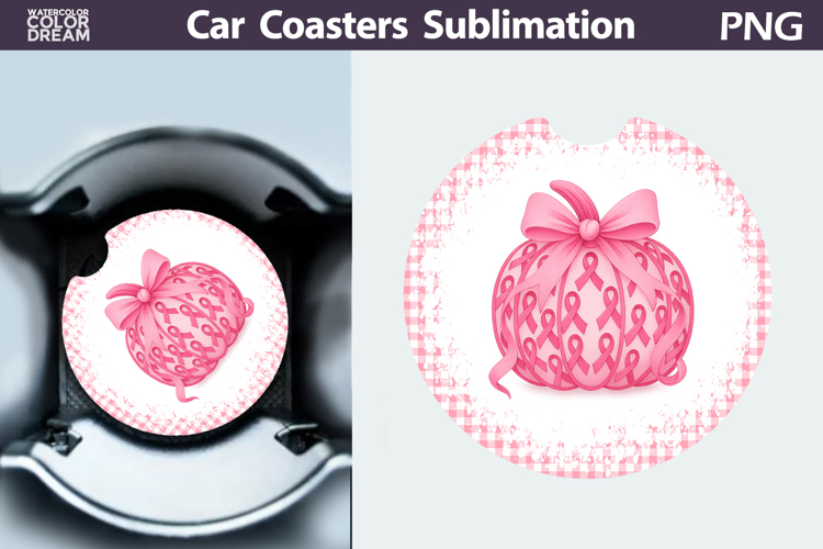 Pumpkin Breast Cancer Car Coaster | Pink Ribbon Awareness