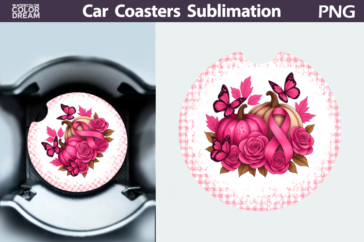 Pumpkin Breast Cancer Car Coaster | Pink Ribbon Awareness