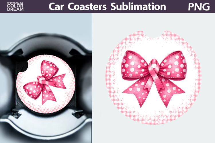 Bow Breast Cancer Car Coaster | Pink Ribbon Awareness