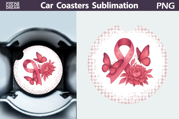 Breast Cancer Car Coaster | Pink Ribbon Awareness