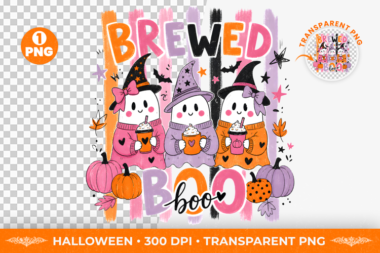 Brewed Boos Ghost Coffee Brushstroke Halloween TShirt Design