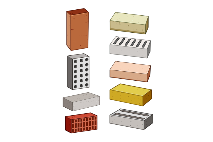 Bricks collection showing different types and materials