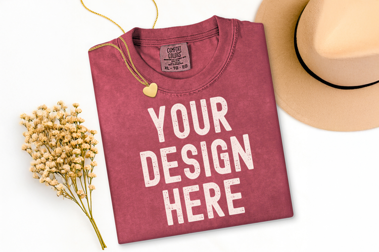 Comfort Colors C1717 Brick Shirt Mockup, Flat Lay Mockup
