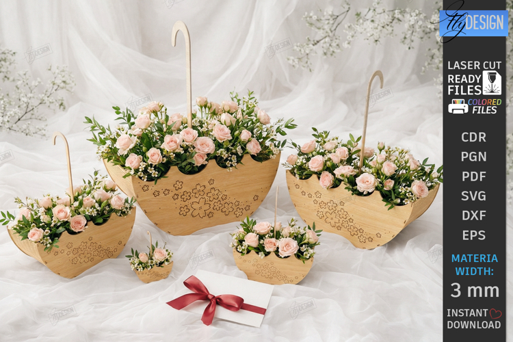 Umbrella Flower Box Laser Cut | Bridal Shower Gift Box Kit