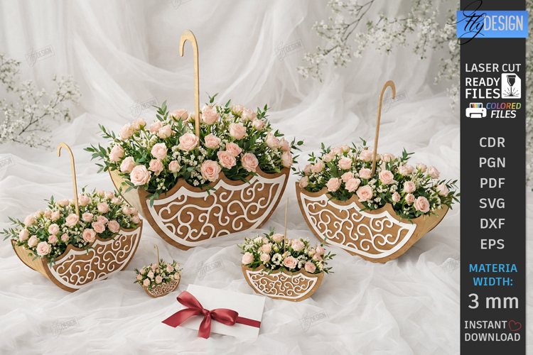 Umbrella Flower Box Laser Cut | Bridal Shower Gift Box Kit