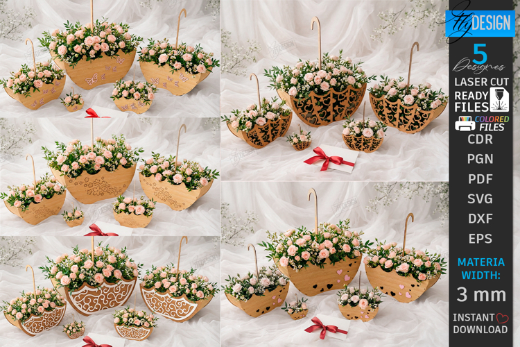 Umbrella Flower Box Laser Cut Bundle| Bridal Shower Gift Box