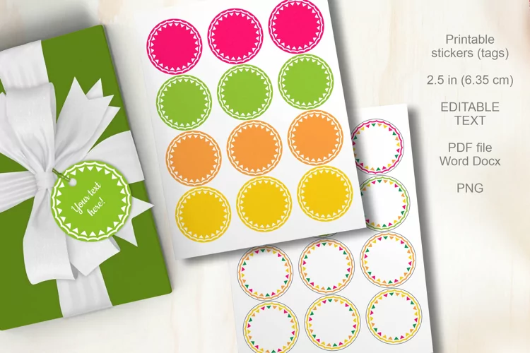 Bright Colors Fiesta Printable Round Labels 2.5 in size